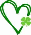 A green double lined heart with a shamrock on the right side in a cut out.