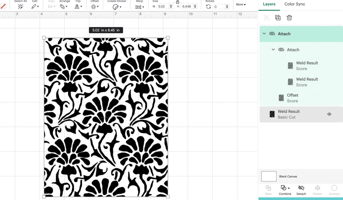 All the embossing layers set up in Cricut Design Space.