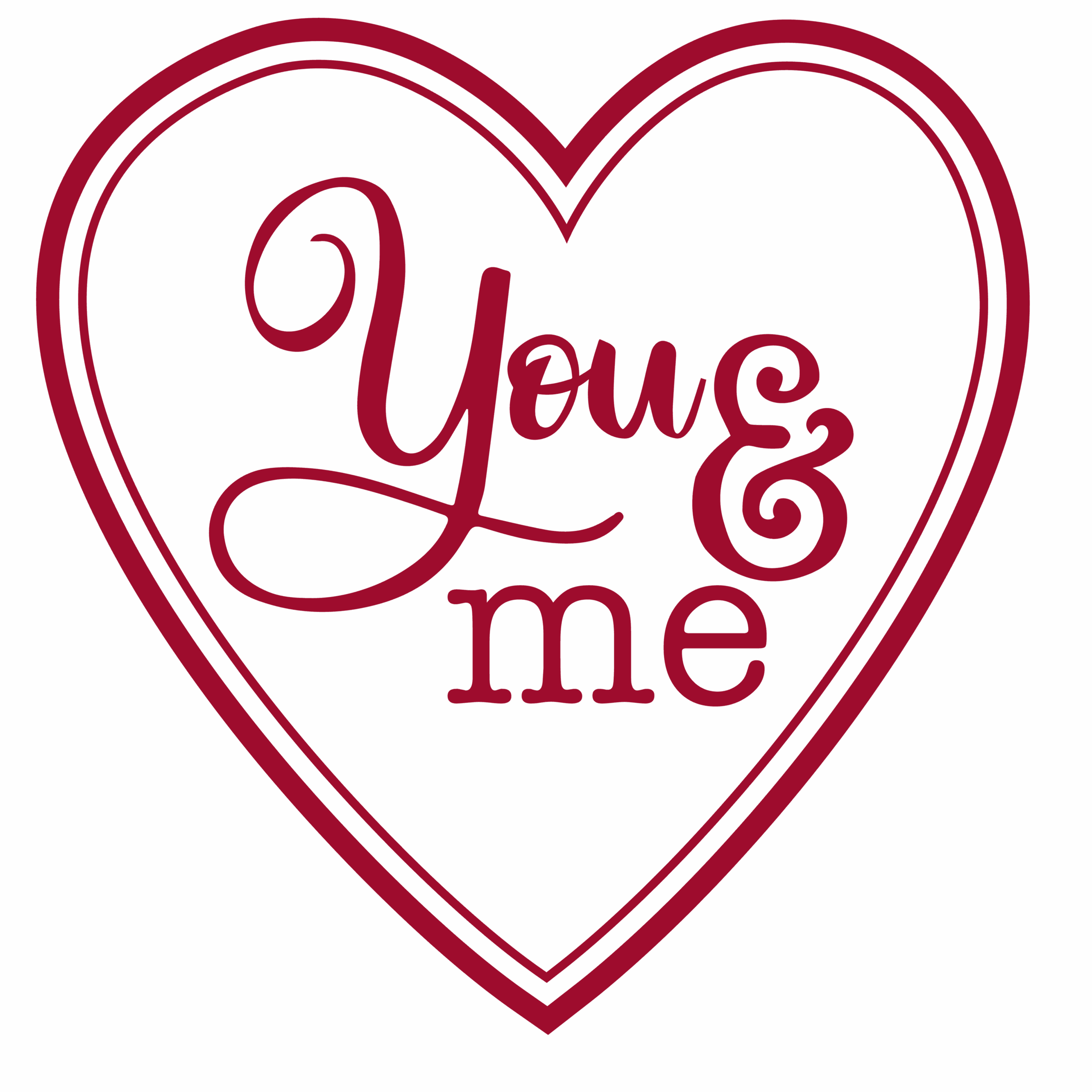Valentine SVG featuring the words “You & Me” inside a heart outline
