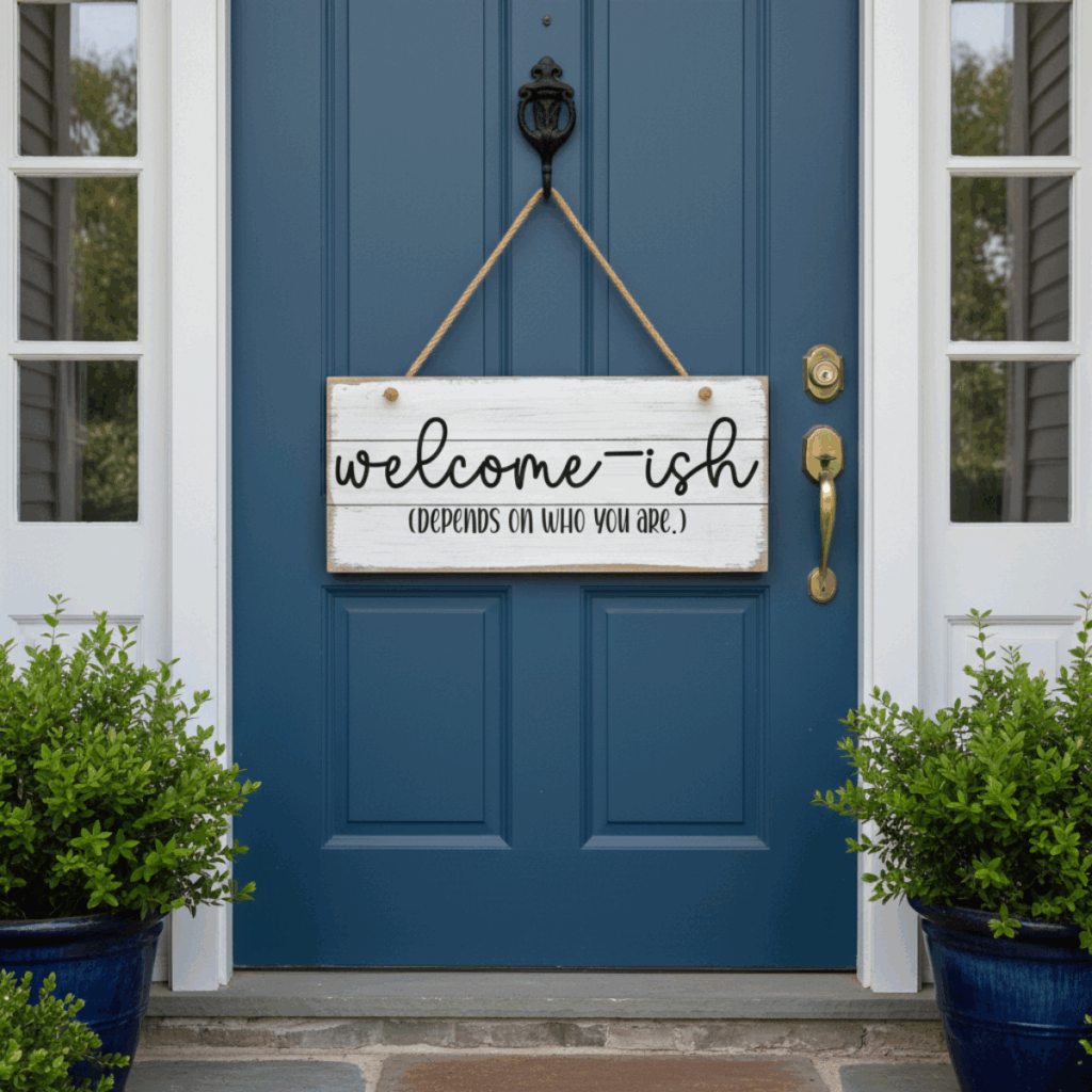 welcomeish depends on who you are porch sign made with free home decor svg