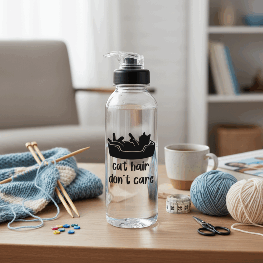 cat hair don’t care SVG water bottle Cricut vinyl project