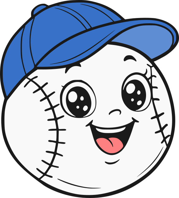 Cute kawaii style baseball character wearing a cap with smiling face for tee ball and youth baseball Cricut designs.