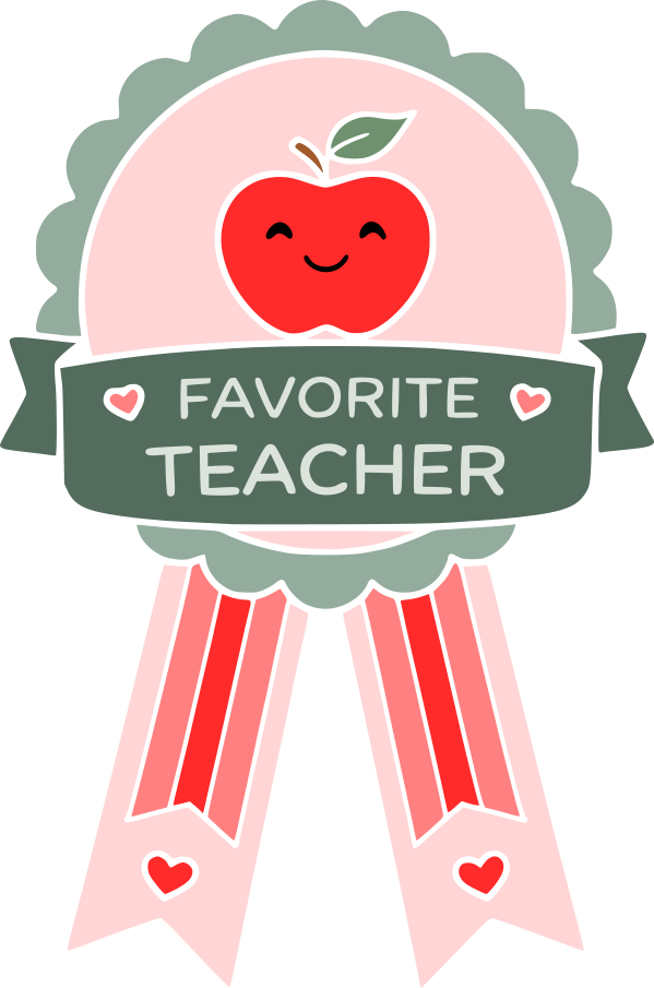 Favorite Teacher award ribbon SVG featuring a smiling apple illustration for Cricut teacher gift crafts