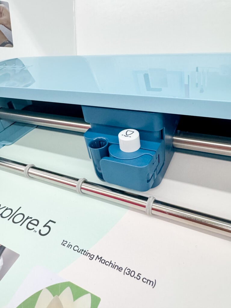 Close-up of Cricut Explore 5 blade housing system from the new Cricut machines 2026 showing non-swappable blade design