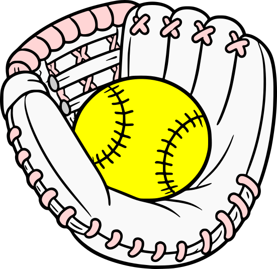Softball glove with softball illustration in simple coloring book style for sports SVG designs and Cricut projects.