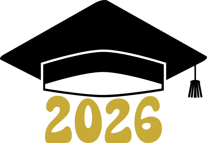 Graduation cap SVG with 2026 numbers underneath in black design for Cricut crafts.
