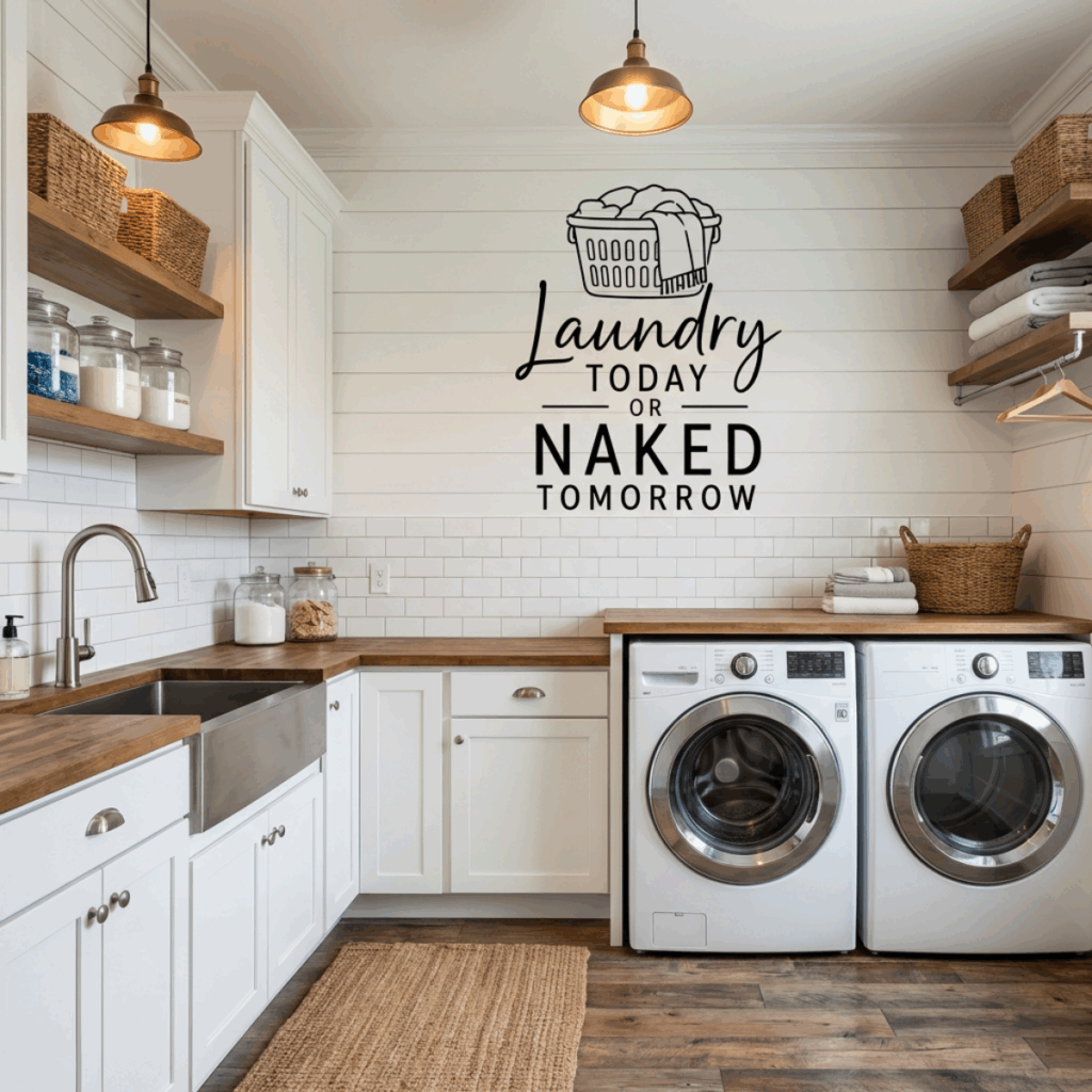 laundry today or naked tomorrow svg displayed in laundry room funny mom svg free