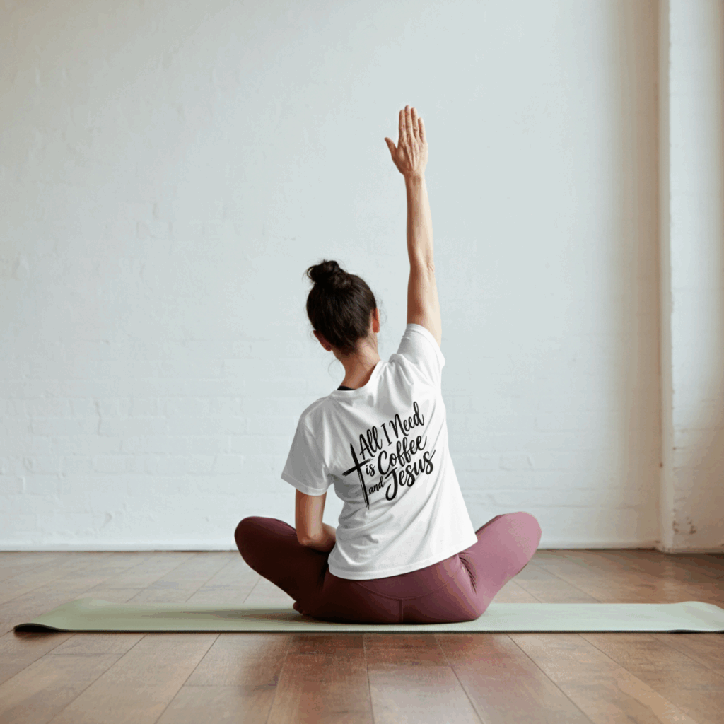 all i need is coffee and jesus svg design on white shirt mockup