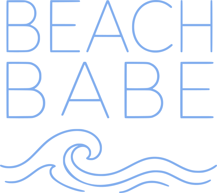 Minimalist Beach Babe design with monoline font and crashing wave illustration underneath.