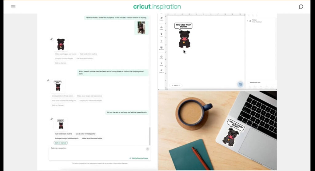Cricut AI Project Designer conversational interface with inspiration image example.