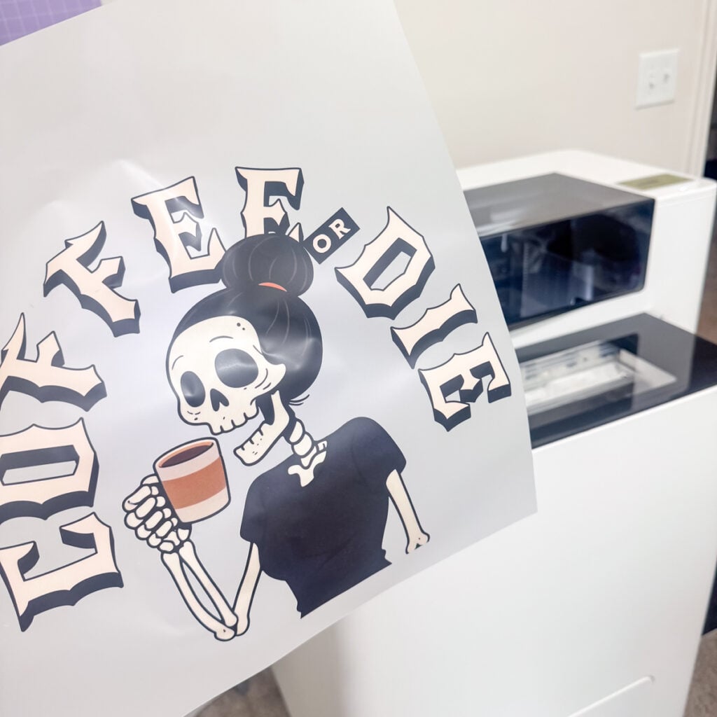 dtf printed film design ready to be transferred onto shirt using xTool printer.