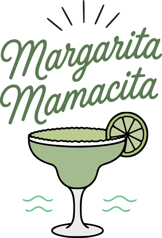 Margarita Mamacita design with script font and margarita glass illustration.