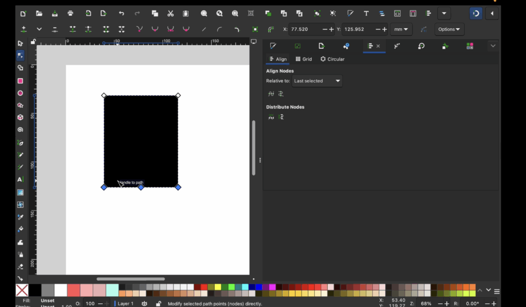 Rectangle converted to a banner pennant shape using nodes in Inkscape.