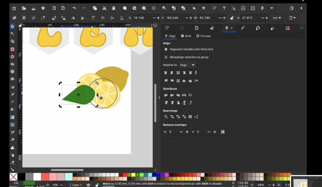 Lemon slices and leaves layered together in Inkscape for banner decorations.
