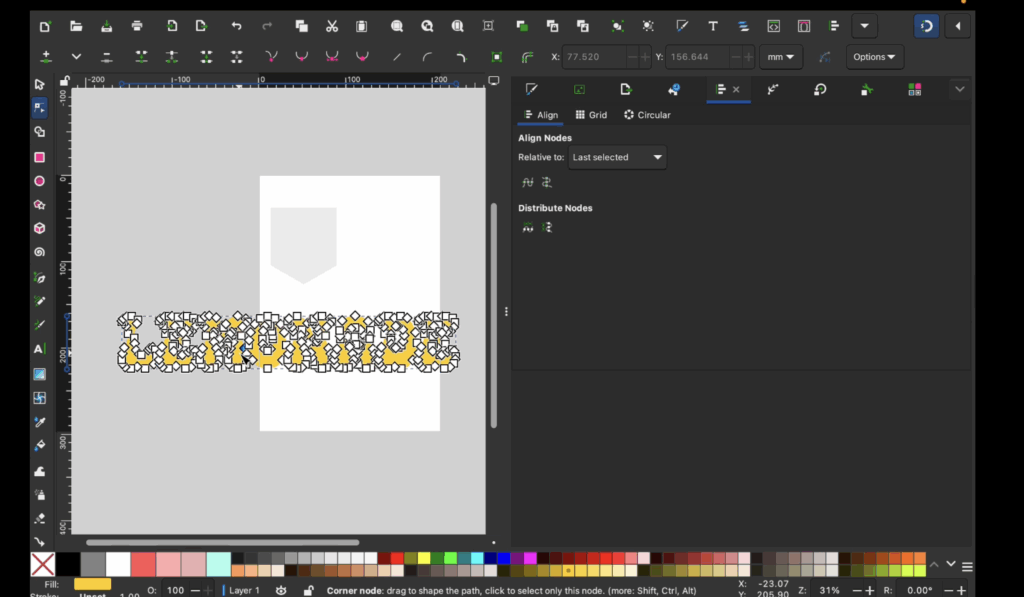 The word lemonade converted into editable path nodes in Inkscape.