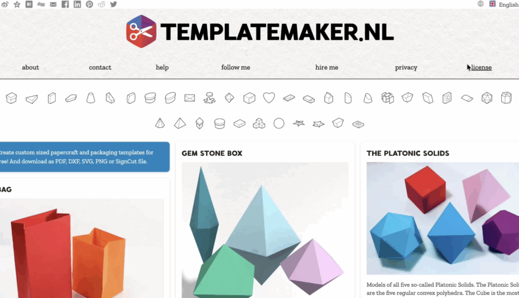 TemplateMaker.nl free paper craft template website with customizable box and packaging designs for Cricut users