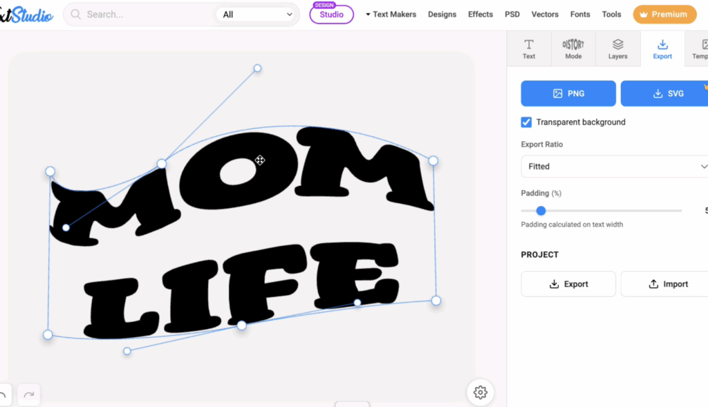 TextStudio text warper tool creating curved text effects for Cricut crafting projects