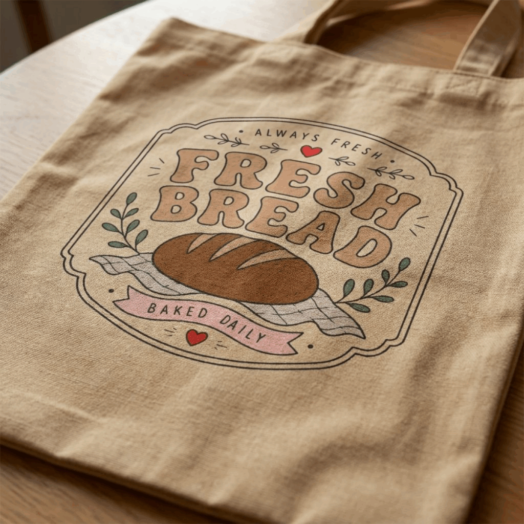 Fresh Bread SVG design on a reusable canvas tote bag.