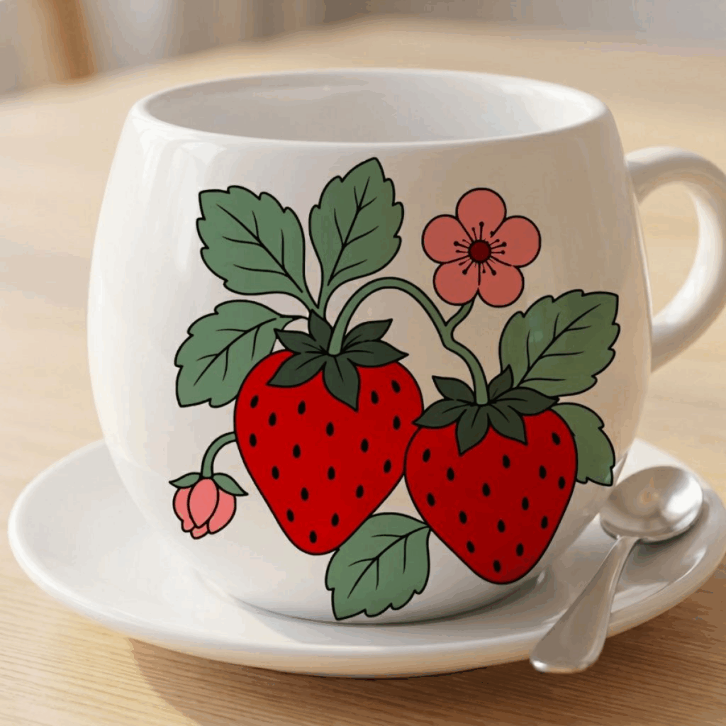 Strawberry SVG design on a white coffee mug.