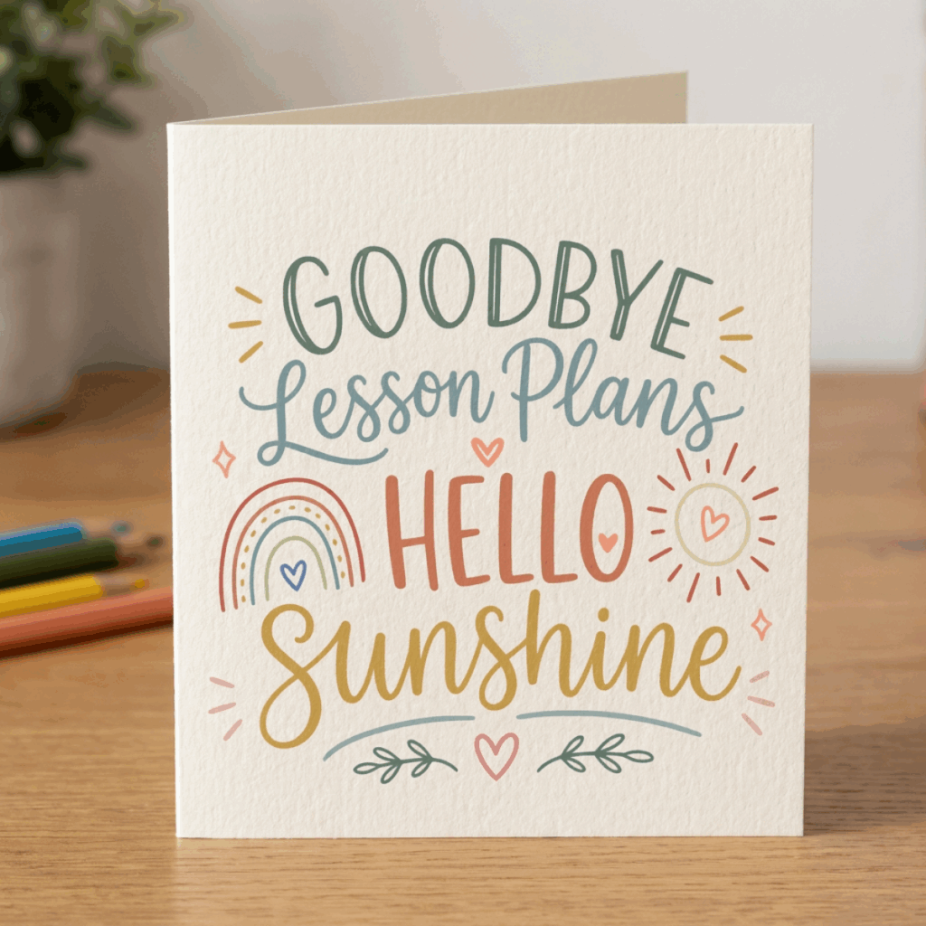 Goodbye Lesson Plans Hello Sunshine SVG used on a greeting card.