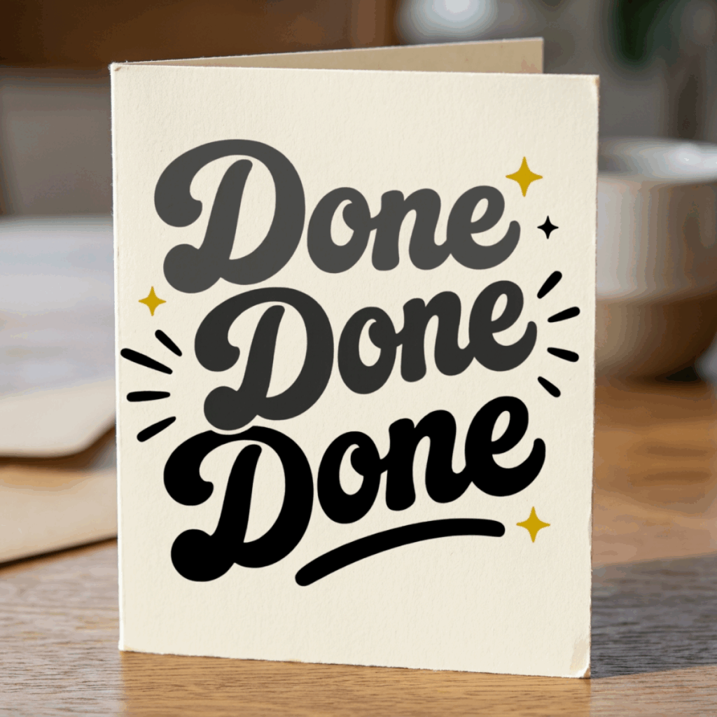 Done Done Done last day of school svg on a folded card.